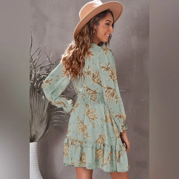 Floral Deep V Flounce Sleeve Mini Dress - Picture 11 of 11